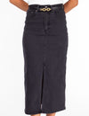 Lark Stretch Denim Fitted Skirt in Black