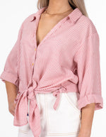 Flinders Oversize Button Down Shirt in Pink Stripe