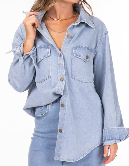 Pine Button Down Denim Shirt in Light Blue