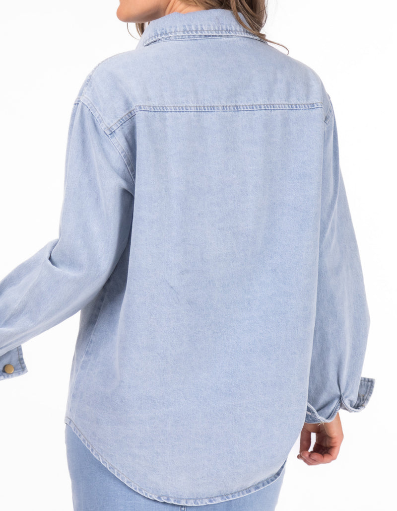 Pine Button Down Denim Shirt in Light Blue