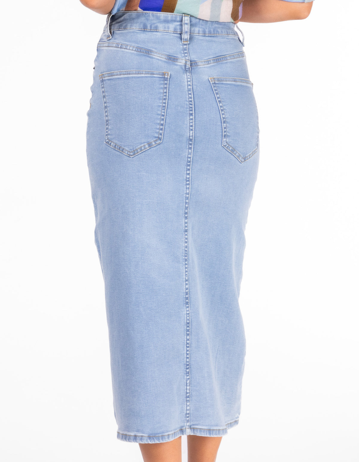 Lark Stretch Denim Fitted Skirt in Light Blue