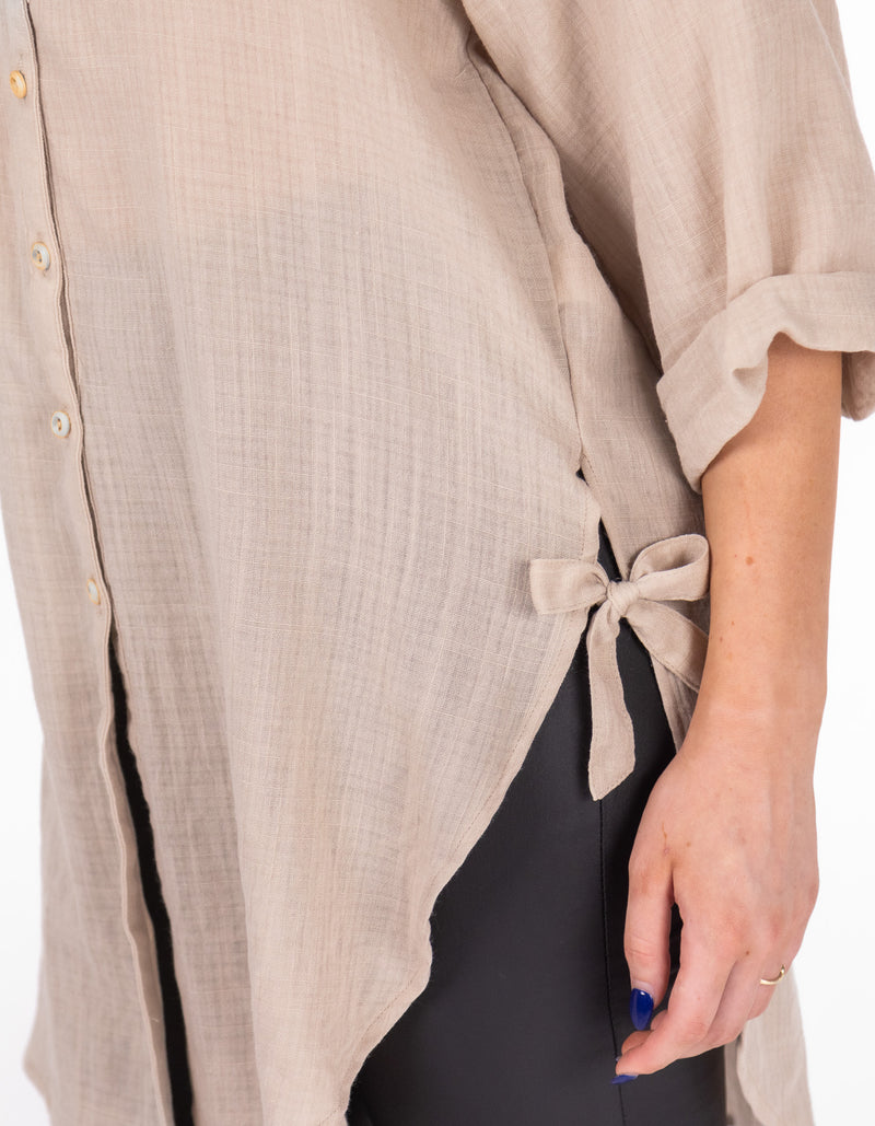 Hawthorn Oversize Button Down Shirt in Beige