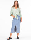 Lark Stretch Denim Fitted Skirt in Light Blue