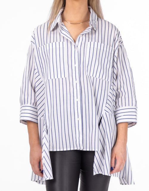 Koto Oversize Half Sleeve Stripe Shirt in Blue/White