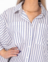 Koto Oversize Half Sleeve Stripe Shirt in Blue/White
