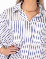 Koto Oversize Half Sleeve Stripe Shirt in Blue/White