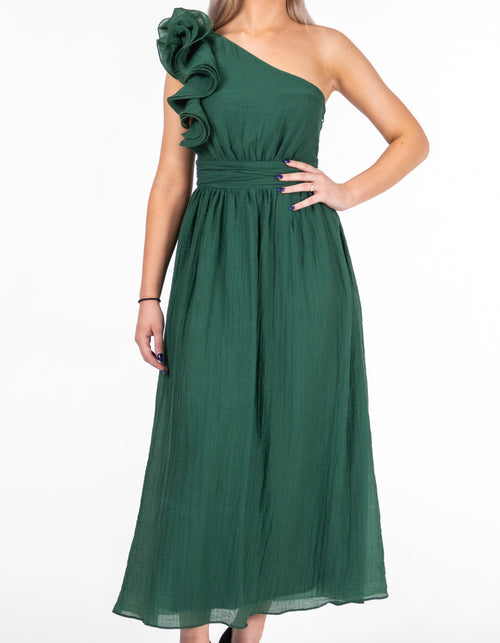 Alder One Shoulder Frill Midaxi Dress in Green