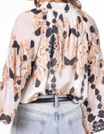 Adele Button Down Long Sleeve Blouse in Tan Print
