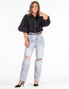 Fox Ripped Mom Jeans in Light Blue Wash Denim