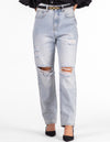 Fox Ripped Mom Jeans in Light Blue Wash Denim