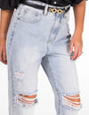 Fox Ripped Mom Jeans in Light Blue Wash Denim