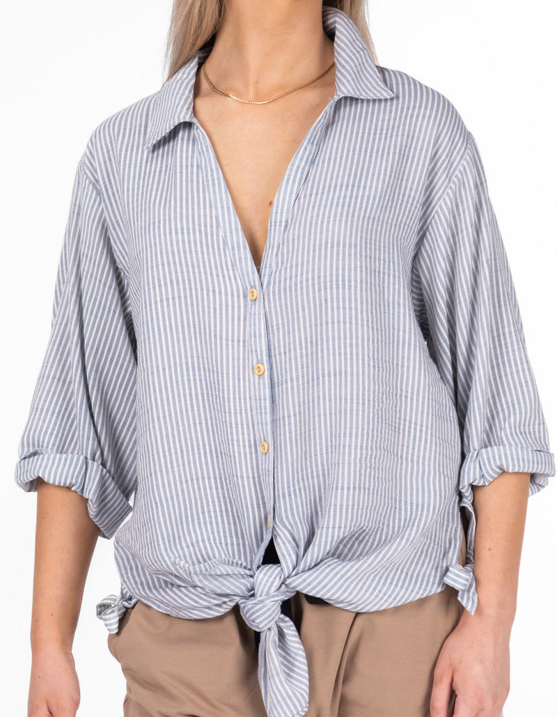 Flinders Oversize Button Down Shirt in Blue Stripe