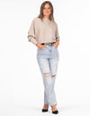 Fox Ripped Mom Jeans in Light Blue Wash Denim