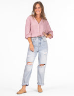 Fox Ripped Mom Jeans in Light Blue Wash Denim