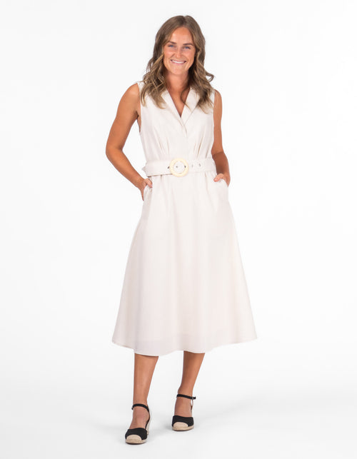 Flo Sleeveless Blazer Midaxi Dress with Belt in Cream