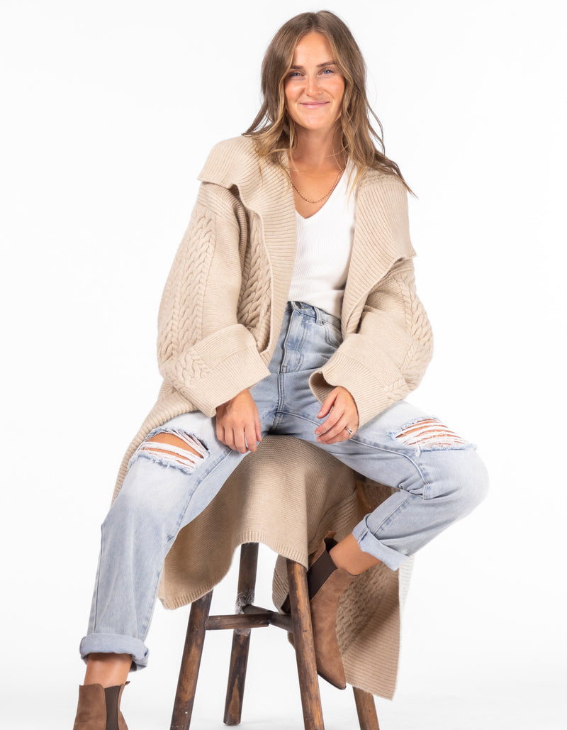 Oak Oversize Edge to Edge Maxi Cardigan in Beige