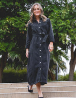 Poplar Button Down Midaxi Long Sleeve Denim Dress in Black