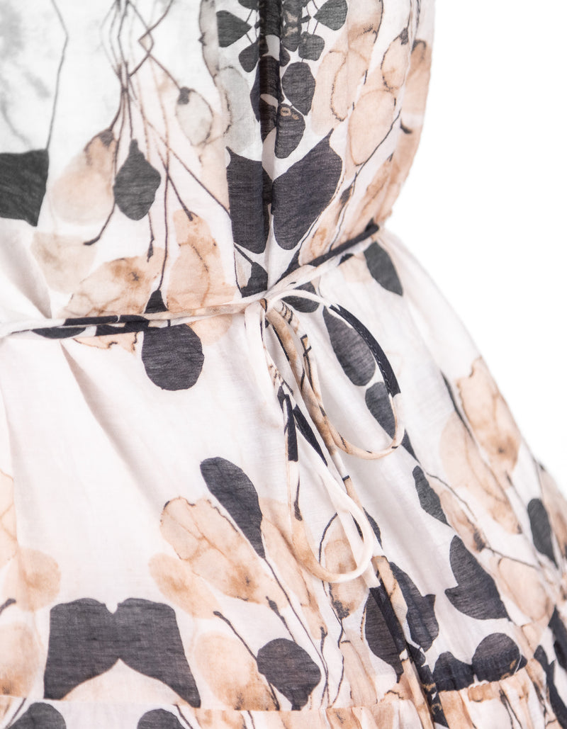 Adele Button Down Elastic Waist Short Dress in Tan Print