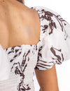 Camden Balloon Sleeve Twist Bodice Midaxi Dress in Brown/White Print