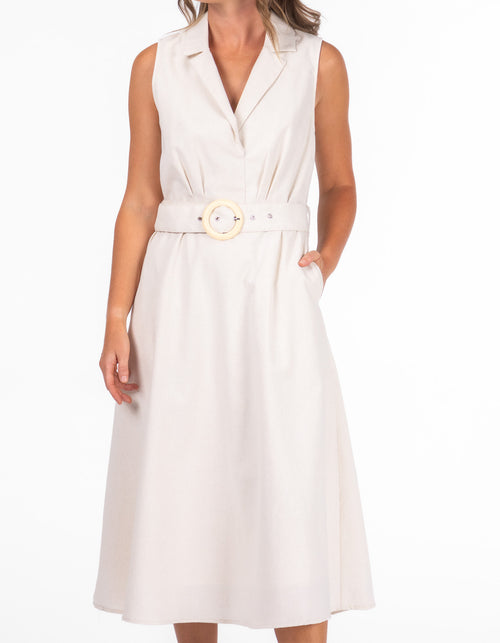 Flo Sleeveless Blazer Midaxi Dress with Belt in Cream