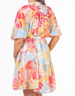 Cody Button Front Short Print Dress in Pink/Yellow
