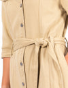 Olivia Button Down Short Sleeve Denim Dress in Beige