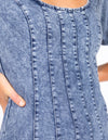 Ally Puff Sleeve Fitted Bodice Midaxi Denim Dress in Blue Wash
