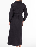 Poplar Button Down Midaxi Long Sleeve Denim Dress in Black