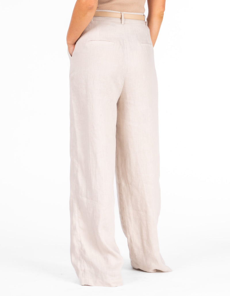 Seattle Tailored Wide Leg Linen Pants in Oatmeal