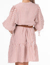 Clara Button Front V Neck Dress in Clay Stripe