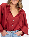 Bridget Balloon Sleeve V Neck Top in Rust