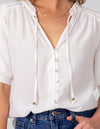 Paris Bulb Sleeve Button Down Top in White