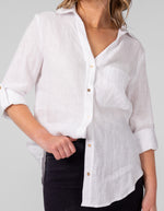 Tokyo V Neck Button Down Shirt in White Linen