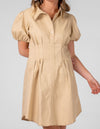 Brighton Short Sleeve Button Down Dress in Camel