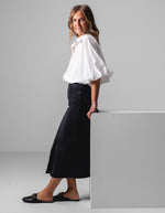 Lark Stretch Denim Fitted Skirt in Black