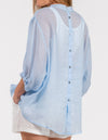 River Button Down Collarless Sheer Linen Shirt in Light Blue