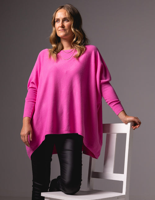 Willow Cotton Knit Jumper in Hot Pink