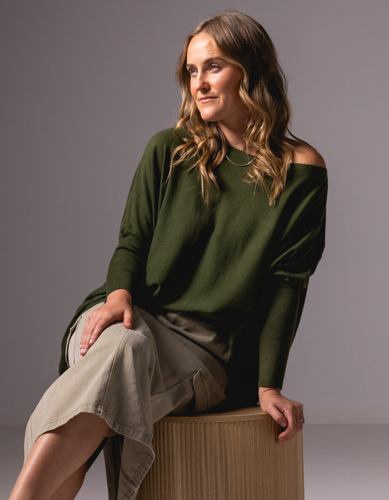 Willow Cotton Knit Jumper in Khaki