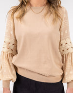 Teagan Long Sleeve Lace Sleeve Top in Latte