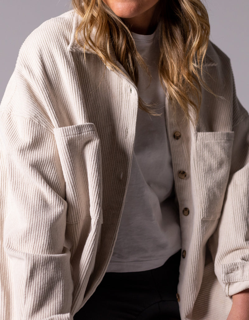 Yarra Oversized Cord Shacket in Cream