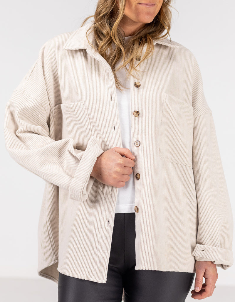 Yarra Oversized Cord Shacket in Cream