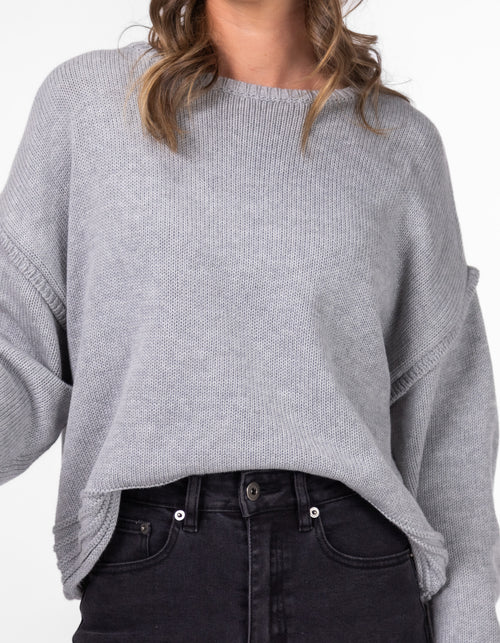 Bryce Relaxed Fit Crew Neck Knit Jumper in Grey