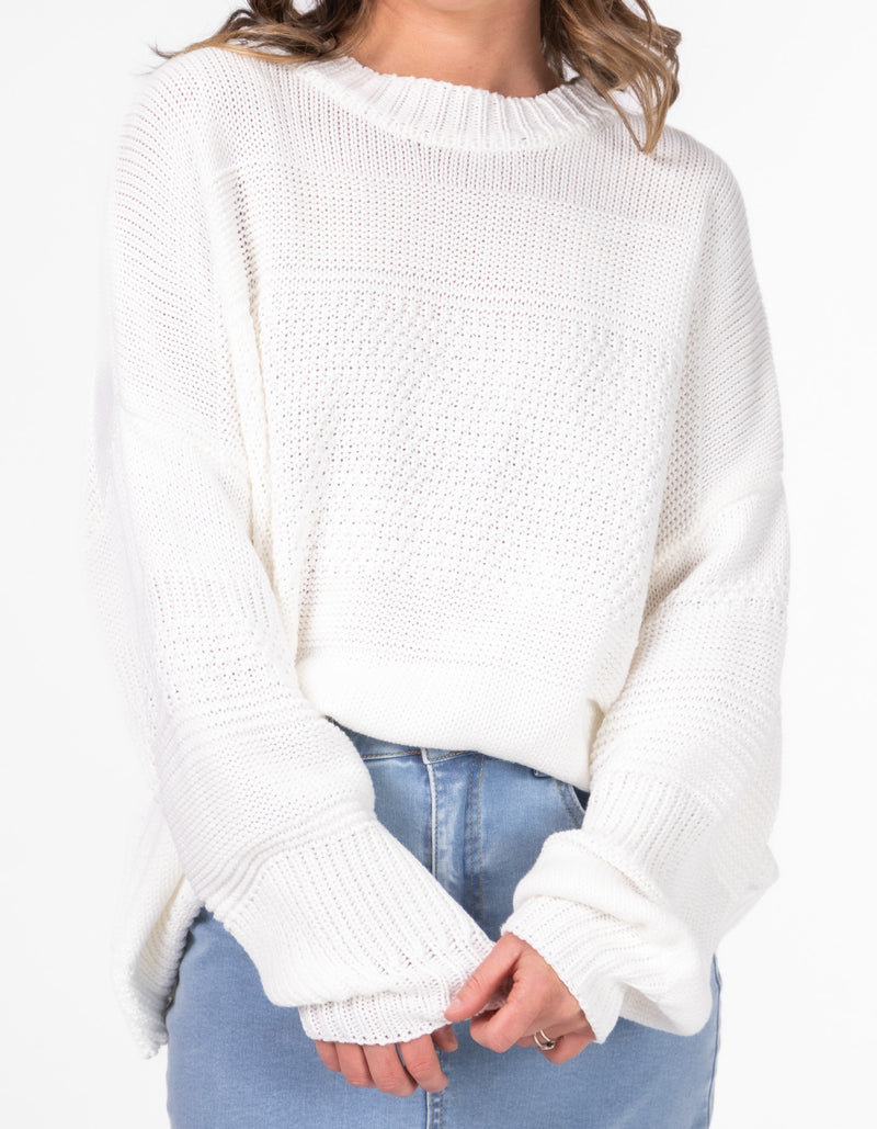 Alisha Crew Neck Texture Knit Jumper in White