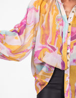 Petal Gold Button Down Blouse in Pink/Mustard Print