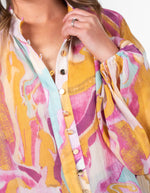 Petal Gold Button Down Blouse in Pink/Mustard Print