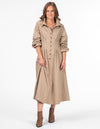 Claire Long Sleeve Button Down Midaxi Dress in Latte Denim