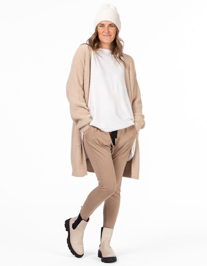 Alice Edge to Edge Brushed Knit Cardigan in Beige