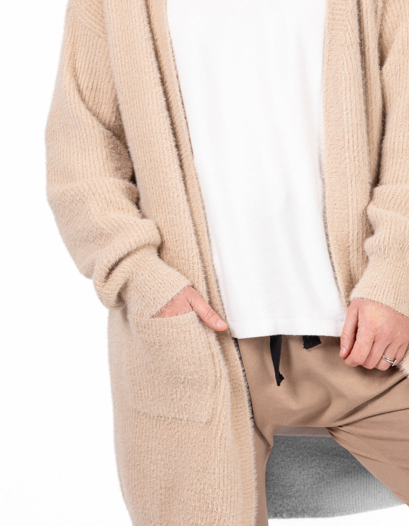 Alice Edge to Edge Brushed Knit Cardigan in Beige