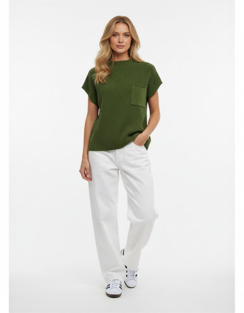 Maisie High Neck Knit Vest in Green
