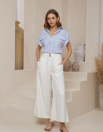 Melia Scoop Front Short Sleeve Shirt in Blue Stripe